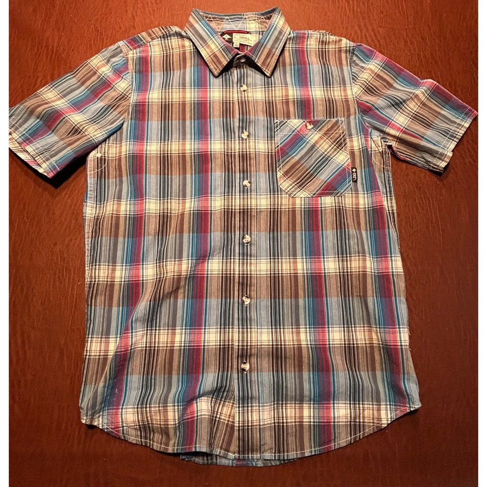 LRG Lifted Research Group Mens Small Plaid Short Sleeve Button Down C162013 Blue